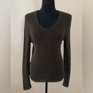 Vintage 90s Dana Buchman Dark Olive Green Long Sleeve Crochet Sweater Size Small
